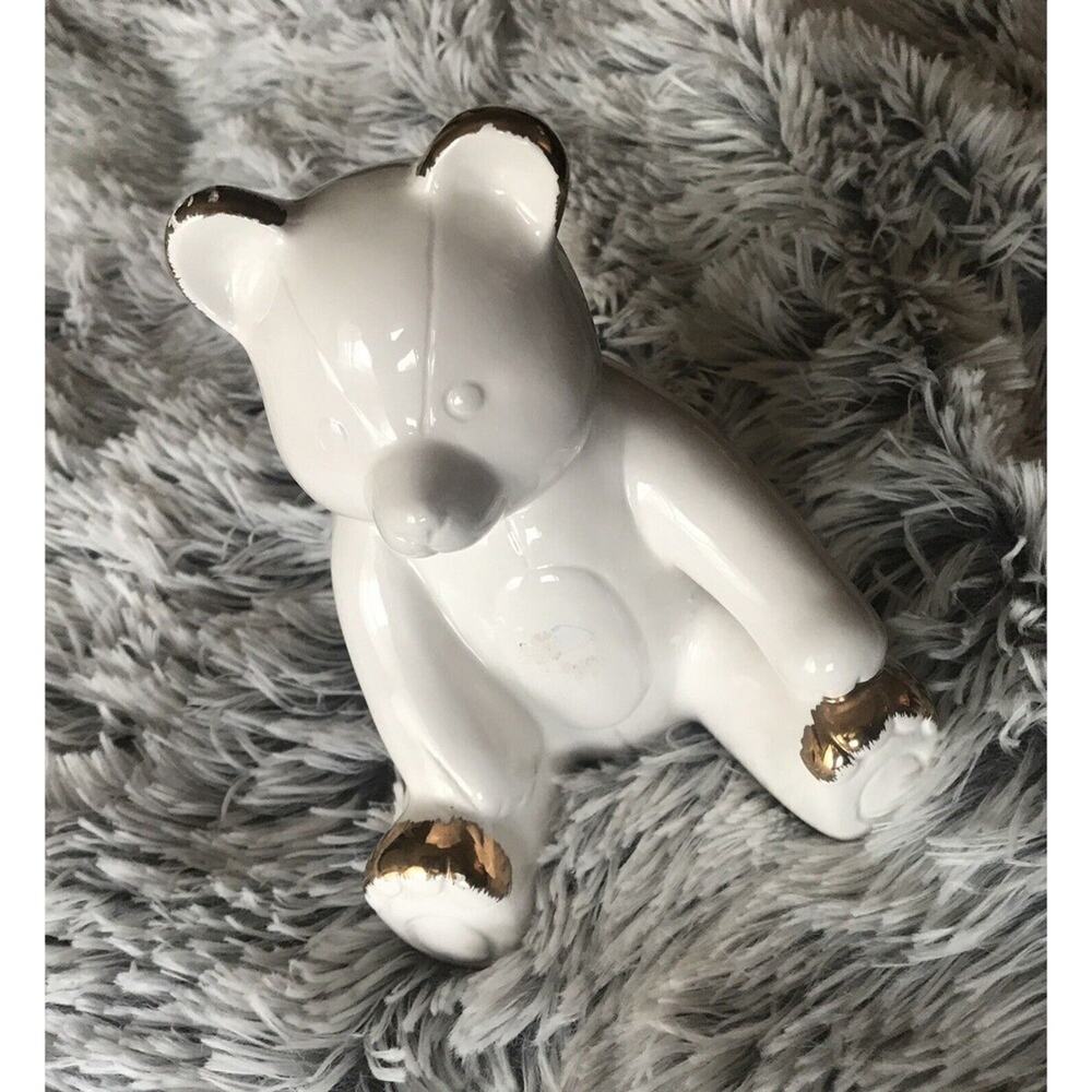 Lennox-Looking Ceramic Bear Gold Trim 6"Tall Adorable Chip Ear Paint Pre--Owned